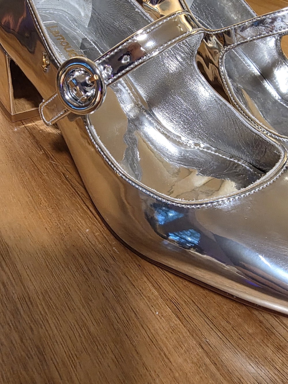 Larroude Silver Mary Jane Block Heel Pumps - Picture 2 of 9